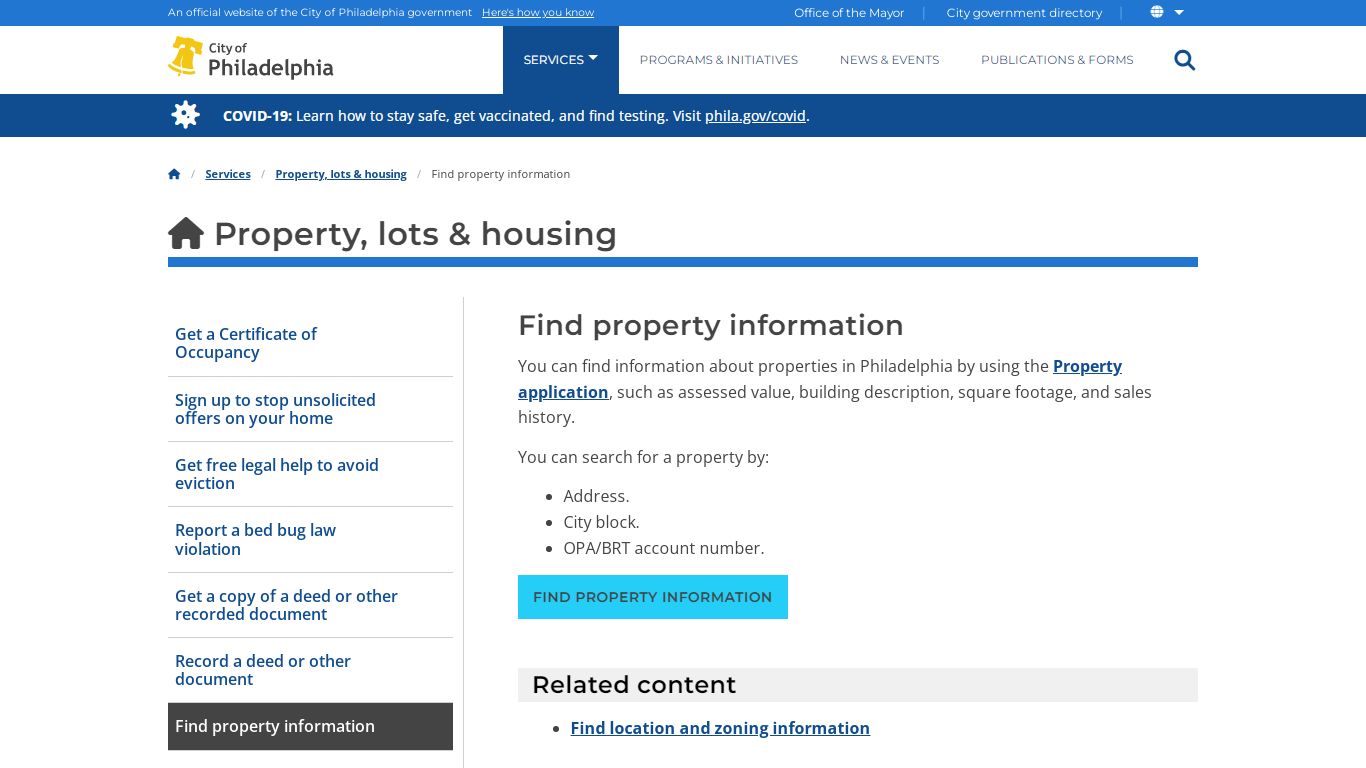 Find property information | Services | City of Philadelphia